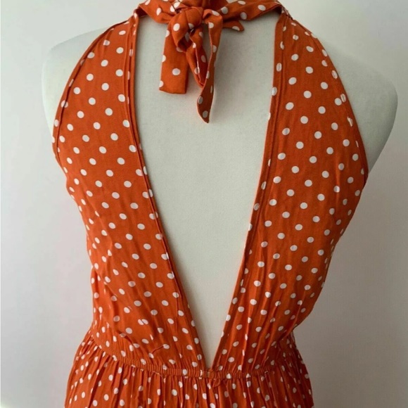 Brave Soul Skye All Over Print High Neck Maxi Polka Dot Orange Dress Size S - Picture 4 of 7